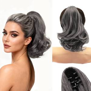 lot 14090 image: NAYOO Claw Clip Ponytail Extension Grey 12 Short Wavy Ponytail Clip in Hair Extensions for Women Curly Natural Layered Pony Tails for Short Thin Hair Synthetic Hairpiece(Salt and Pepper)