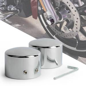 lot 14099 image: Front Axle Caps, PSLER Motorcycle Front Axle Nut Covers for Softail Sportster Road King Electra Street Glide, Chrome