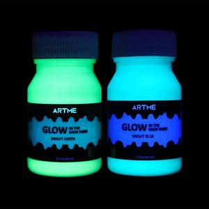 lot 14134 image: ARTME Glow in The Dark Paint Set of Green and Blue Colors (60ml2oz each) Acrylic Paint Perfect for Art Painting, DIY Projects, Halloween Decorations