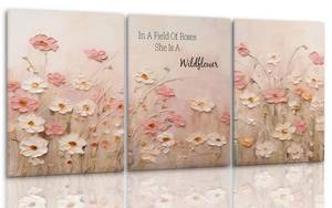lot 19169 image: 2D 3 Pcs Pink Vintage floral Wall Art Colorful Wildflowers Oil Painting Style Poster Print Botanical Farmhouse Sentence Picture Wall Decor Artwork for Girl Room Bedroom Bathroom Inspirational Home Decoration 1216In (Stretched Canvas On A Wooden Frame)