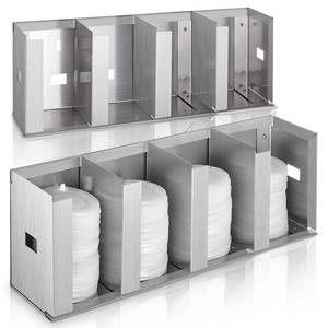 lot 19171 image: Hicarer 4 Compartments Stainless Steel Cup Dispenser with Adjustable Dividers Silver Cup and Lid Holder Lid Organizer Storage for Cabinet Kitchen Cafe Tea Shop Restaurant, Silver