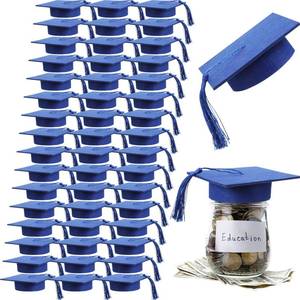 lot 19173 image: Mindsoft 24 Pcs 2026 Graduation Cap Decorations Mason Jar Lid with Tassels 4.2 Inch Grad Hat Large Mason Can Toppers for 2026 Graduation Party Supplies Table (Blue)