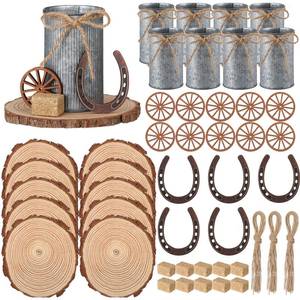 lot 19176 image: Fiwochic 50 Pcs Western Party Decorations Mini Horseshoe Wagon Wheel Hay Bales Crafts Wooden Plate Farmhouse Vase Table Centerpieces Supplies for Western Birthday Wedding Party Favors Decor (Silver)