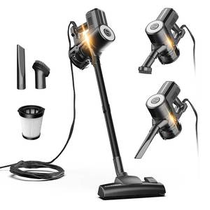 lot 19191 image: Roomie Tec Corded Stick Vacuum Cleaner - 450W, Lightweight 2-in-1 Handheld with Powerful Suction, Bagless HEPA Filter, Large Dust Capacity (Black)