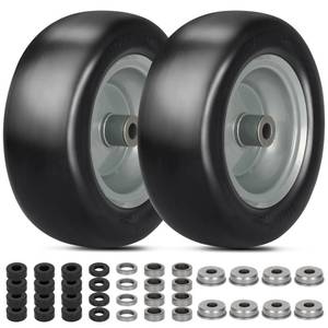lot 19193 image: 2 PCS 11x4.00-5 Lawn Mower Tires Flat Free,34 58 12 Bushing,3.4-4-4.5-5 Centered Hub,Universal Fit Smooth Tread Tire for Zero Turn Lawn Mowers, with Universal Adapter Kit(Blcak Rim)