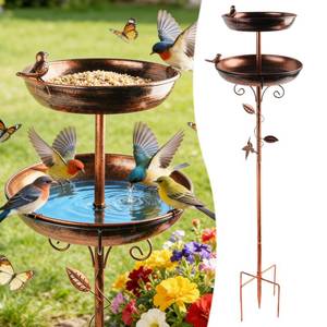 lot 19195 image: Bird Bath for Outside, 46In Vintage Freestanding Birdbaths with 2 Bird Decor, Double Metal Bird Bath Feeder Bowls Detachable for Garden Patio Yard Lawn Decor Upgraded 5-Pronged Base (Antique Bronze)
