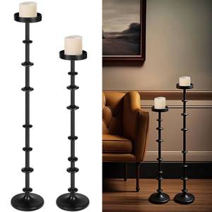 lot 19204 image: Maxdot Black Metal Pillar Candle Holder 36 29 Tall Decorative Taper Candle Stand Set of 2 Floor Candlestick Holder Large Metal Black for Christmas Halloween Living Room