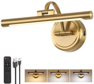 lot 19212 image: Rechargeable Picture Light for Wall, Dimmable Art Lights for Painting, Battery Operated Wall Sconce with Remote, 3 light Color,Timer & Brightness Setting for Artwork, Gallery(Brass, 12inch)