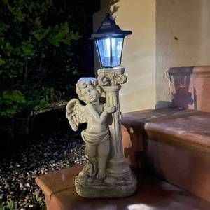 lot 19245 image: ALOAK Angel Statue with Solar Lights (Left) 19.7 Inch, Outdoor Solar Angel Garden Statue with Roma Pillar for Garden Lawn Deocr, Christian Religious Gift