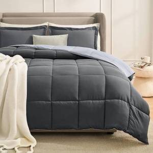 lot 19253 image: Homelike Moment Queen Comforter Set Grey, Comforters Queen Size Set, Soft Lightweight Down Alternative Bed Comforter Full Size Reversible All Season 3 Pieces Sets GreyLight Gray