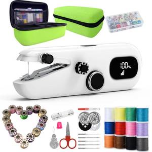 lot 19264 image: Handheld Sewing Machine for Beginners, Rechargeable Portable Sewing Machine with LCD, Mini Sewer Mending for Home, Crafting, DIY Projects, 3-speed Settings Sewing Machine, Complete Set.