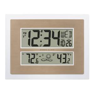lot 19293 image: La Crosse Technology 512-14937-INT Atomic Digital Wall Clock with Temperature & Forecast in WhiteChampagne