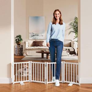 lot 19295 image: Snughome Short Dog Gate Indoor, 16 High Freestanding Small Dog Door Gates with Support Feet, Expands Up to 48���� Wide Foldable Pet Gate for Doorway, 4 Panel Folding Pet Door Pet Fence for Puppy, White
