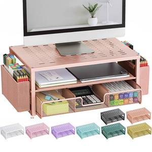lot 19297 image: gianotter Desk Organizers and Accessories, Monitor Stand with Drawer and 2 Pen Holder, Desktop Organizer Suitable for Offices and Dormitories (Rose Gold)