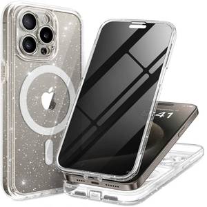 lot 20015 image: TIESZEN for iPhone 15 Pro Max Case, Compatible with MagSafe, Built-in Privacy Screen Protector and Camera Protection, Anti Spy Full Body Dustproof Shockproof Hard Phone Case 6.7,Shiny Clear (Broken Screnn Protector)