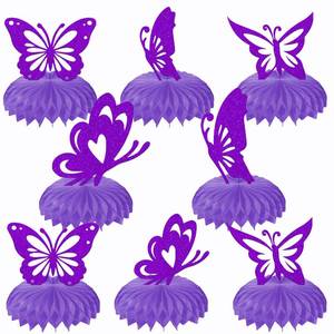 lot 20018 image: KEWUFD 8PCS Butterfly Honeycomb Centerpieces Butterfly Baby Shower Decorations Butterfly Themed Gender Reveal Party Decor For Girls Butterfly Table Topper Decorations Supplies Purple Glitter��