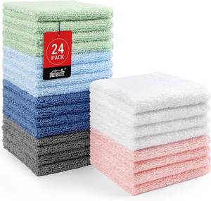 lot 20021 image: HOMEXCEL Microfiber Washcloths 24 Pack, Highly Absorbent and Soft Face Towel, Multi-Purpose Wash Cloths for Bathroom, Hotel, Spa, Gym, and Kitchen, 12x12 Inch
