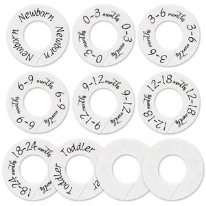 lot 20056 image: Baby Closet Dividers - Set of 10 from Newborn to Toddler and 2 Blanks with Colored Box,Baby Size Divider Fits 1.65 Rod- White Unisex