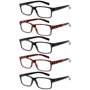 lot 20066 image: NORPERWIS Reading Glasses 5 Pairs Quality Readers Spring Hinge Glasses for Reading for Men and Women (3 Black 2 Tortoise, 1.25)