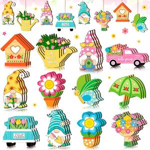 lot 20068 image: Ferraycle 36 Pieces Spring Flower Ornaments Floral Tree Ornaments Easter Wood Tulip Hanging Decorations Wooden Gnome Decorations for Home Colorful Flower Decor for Small Tree DIY Craft(Spring)
