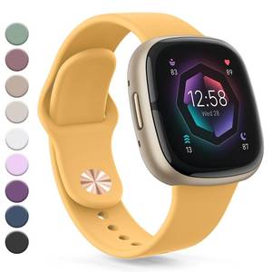 lot 20443 image: Vanjua Band Compatible with Fitbit Sense 2  Sense Bands, Fitbit Versa 4  Versa 3 Bands Women Men, Soft Silicone Replacement Strap for Fitbit Sense 2  Versa 4 Smart Watch (Yellow, Large)