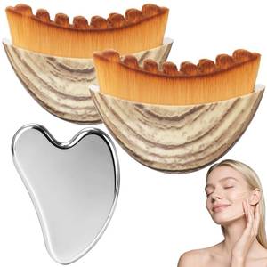 lot 20445 image: 2PCS Lymphatic Contour Face Brush & Stainless Steel Gua Sha Tool Set, for Face and Neck Massage gua sha, Jawline Puffiness, Lifting, Relaxation, Lymphatic Drainage