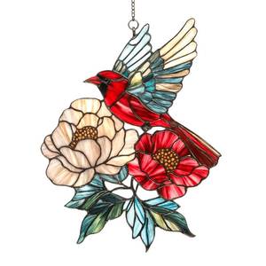 lot 20455 image: Cardinal Flowers Handmade Resin Suncatchers Artisan Sun Catcher Stained Glass Effect Decorative Window Hanging Ornament Garden Decor for Mom, Wife, Grandma, Women