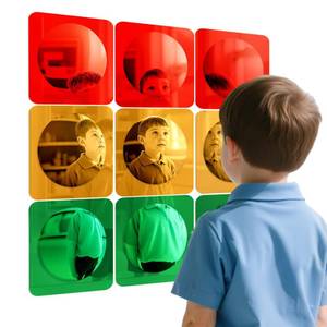 lot 20463 image: Geiserailie 9 Pcs Acrylic Sensory Wall Bubble Mirror Color Convex Mirror Toys for Preschool Classroom, Daycare Calming Corner Supplies Pet Enrichment (6.4 x 6.4 Inch,Red,Yellow,Green)
