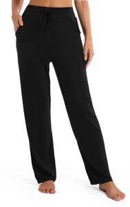 lot 20468 image: Urban CoCo Womens Straight Leg Long Pants Elastic High Waist Drawstring Casual Trousers with Pockets (Black, L)