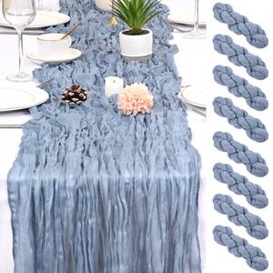 lot 20469 image: 8 Pack Dusty Blue Cheesecloth Table Runner 17x108 inch Boho Gauze Cheese Cloth Table Runners for Wedding Party Baby Bridal Shower Home Decor