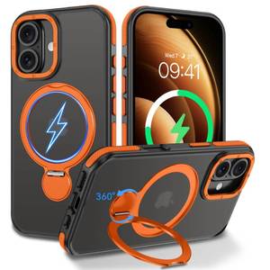 lot 20481 image: DUEDUE for iPhone 17 Case with 360°Spin Magnetic StandCompatible with MagSafeRotatable Ring Holder, Translucent Cover Slim Protection Cases for iPhone 17 6.3, OrangeBlack