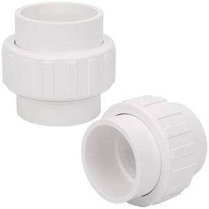 lot 20489 image: 2 Pack 2 PVC Union Coupling Pipe Fitting (Socket x Socket) 2 Inch PVC Slip Union PVC Adapter Coupling Schedule 40, EPDM O-Ring, White