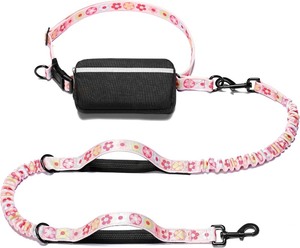 lot 20442 image: Small Hands Free Dog Leash with Pink Floral Pattern and Treat Pouch