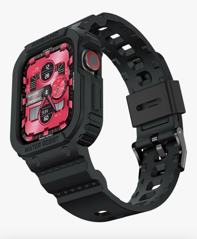 lot 121 image: UNKNOK Compatible with Apple Watch Band 38mm 40mm 41mm Men Women Bands for iWatch Series SE 7 6 5 4 3 2 1, Military Drop-Proof Protect Sports Wristband with Bumper Case Transparent Black