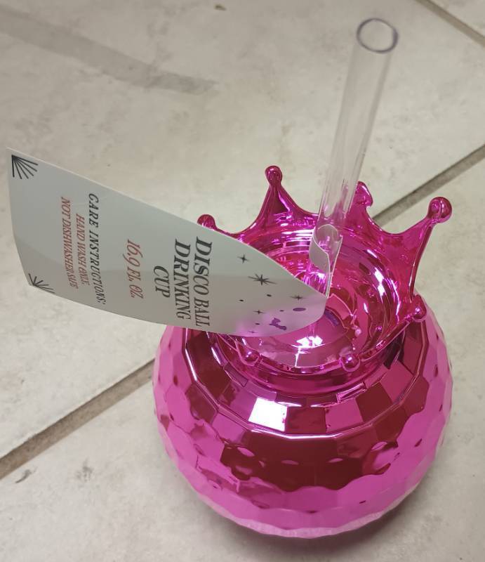 lot 532 image: Pink Crown Disco Ball Drinking Cup