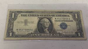 lot 13 image: One dollar silver certificate Blue Seal Series 1957 A - Serial Number N95275859A
