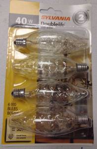 lot 402 image: Incandescent Crystal Decorative DOUBLElife  B10-Candelabra (E26) 120V Light Bulb, 40W - 4 Pack