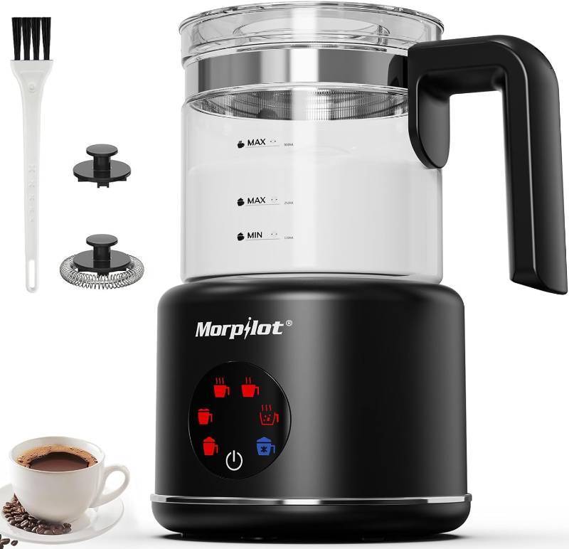 lot 4437 image: Large Electric Milk Frother and Steamer, 16.9oz500ml Milk Steamer and Frother for Latte or Hot Chocolate, Dishwasher Safe, BPA Free, 6 Functions, Enjoy Perfect Milk Froth in 2 Min (Black-Glass)