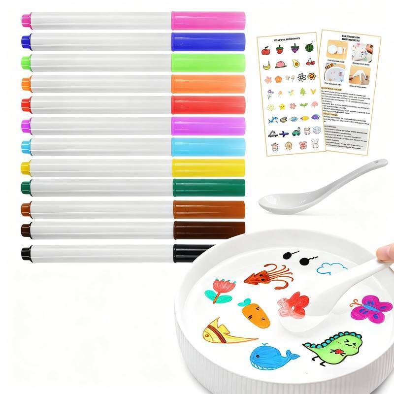 lot 4444 image: Magical Water Painting Pen-12 Colors Double Ended, Magical Water Floating Pen, Doodle Water Floating Marker Pens, Magic Water Painting Pen for Teens, Valentines Day Gifts for Teens Classroom Exchange