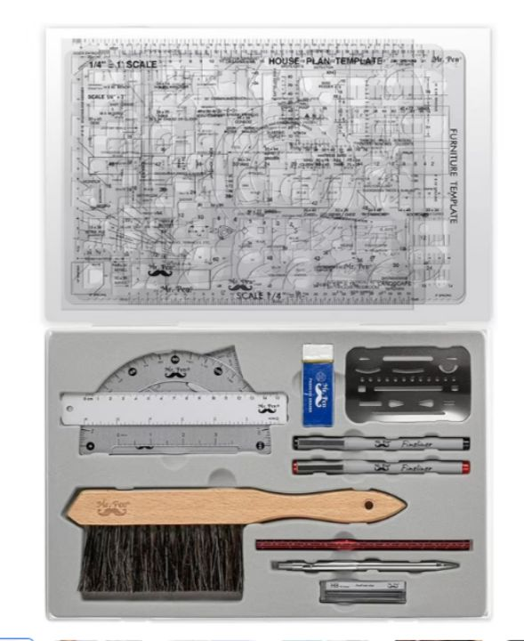 lot 4618 image: Mr. Pen- Architect Set, Professional Geometry Set, 17 Pcs, Compass and Protractor Set, Drafting Tools
