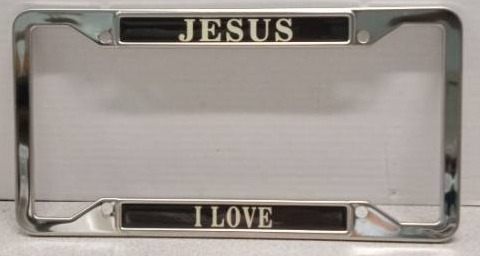 lot 4619 image: GoGo Shiny Jesus I Love Chrome License Plate Frame
