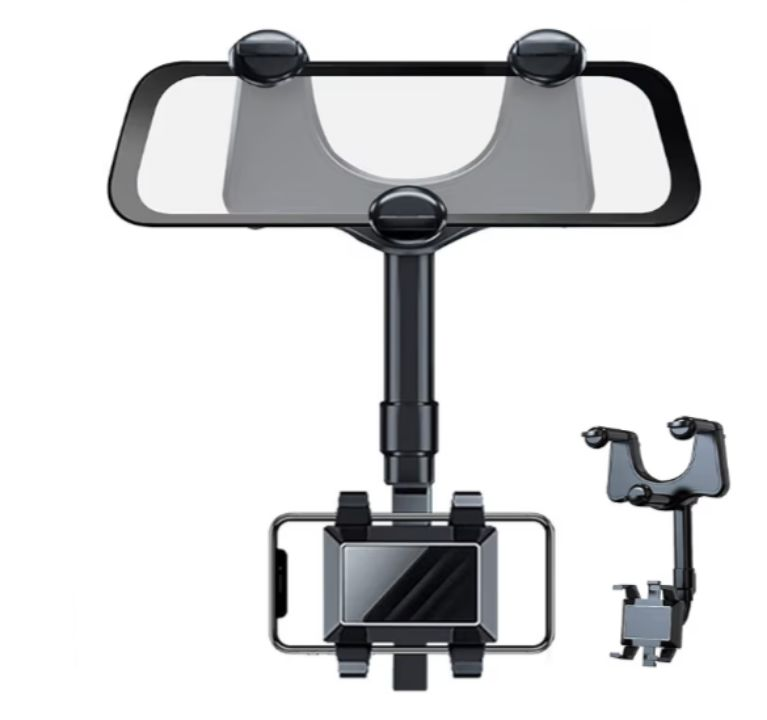 lot 4731 image: 2022 Rotatable and Retractable Multifunctional 360 Rear View Mirror Phone Holder - Suitable for All Mobile Phones, Black 1PC
