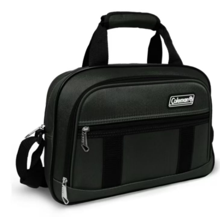 lot 4745 image: Coleman Large Green 3 Pocket Carry Bag Handles and Stap Green Black Trim 11x15 (Used)