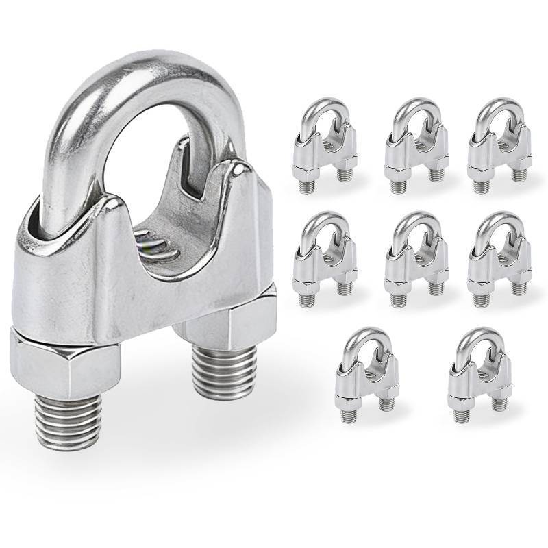 lot 4839 image: 8 Pcs 516 inch Stainless Steel Wire Rope Cable Clamp Clips,Wire Rope Clamp,Cable Clamp(M8,8)