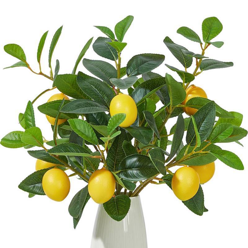 lot 4843 image: Heleze 3 Pcs Artificial Lemons Tree Branches - Faux Greenery Stems Realistic Lemon Branch with Lifelike Leaves Fake Lemon Plant for Home, Dining Table, Kitchen Decor 18 Inch