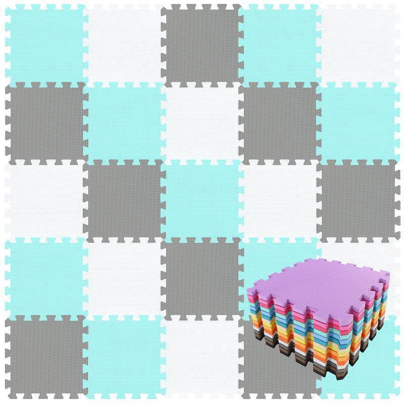 lot 4875 image: qqpp EVA Rubber 18 Tiles Interlocking Puzzle Foam Floor Mats - Baby Play Mat for Playing  Exercise Mat for Home Workout. White, Green, Gray.