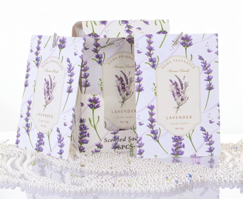lot 5017 image: 6 Pack Lavender Scented Sachets for Drawer and Closet, Long Lasting Closet Air Freshener, Wardrobe Odor Eliminator, Home Fragrance Bags, Lavender