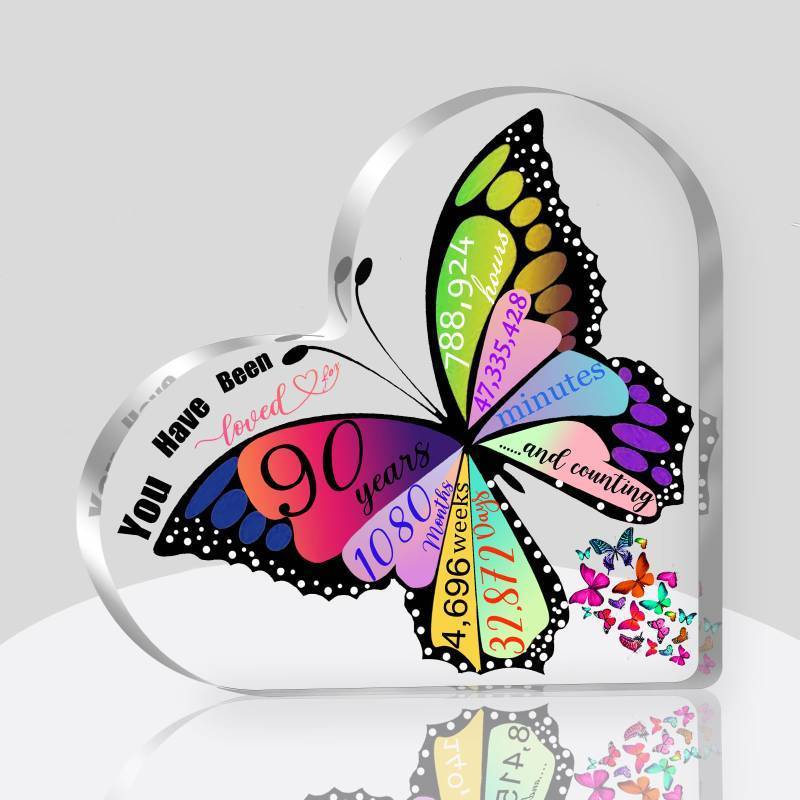 lot 4924 image: Uibyriy 90th Birthday Gifts for Women, Gift for 90 Year Old Woman, Butterfly Decor, Decorations Heart Acrylic, 90th Birthday Gift Ideas for Mom Grandma Nana Grandmother