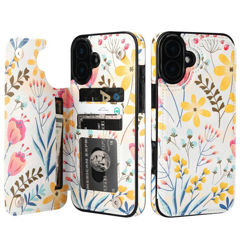 lot 4931 image: HAOPINSH for iPhone 16 Plus Wallet Case with Card Holder, Floral Flower Pattern Back Flip Folio PU Leather Kickstand Card Slots Case for Women Girls, Double Magnetic Clasp Shockproof Cover 6.7