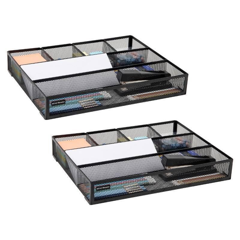 lot 4972 image: Mind Reader Drawer Organizer, Desk Org, Utensil Organizer, Office, Kitchen, Metal Mesh, Set of 2, Black